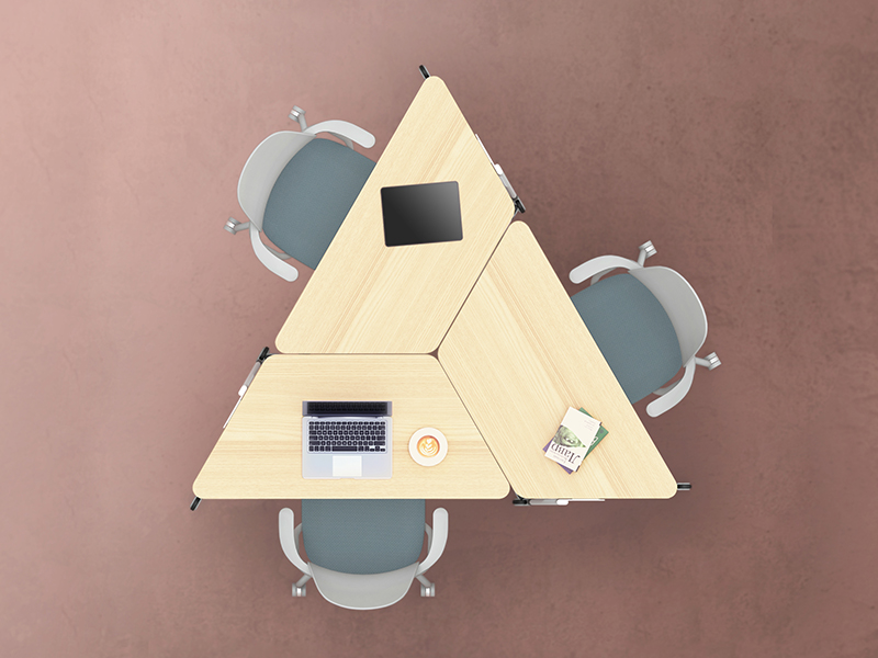 6 - Hockey 3 Trapezoid Desk Cluster - Top View