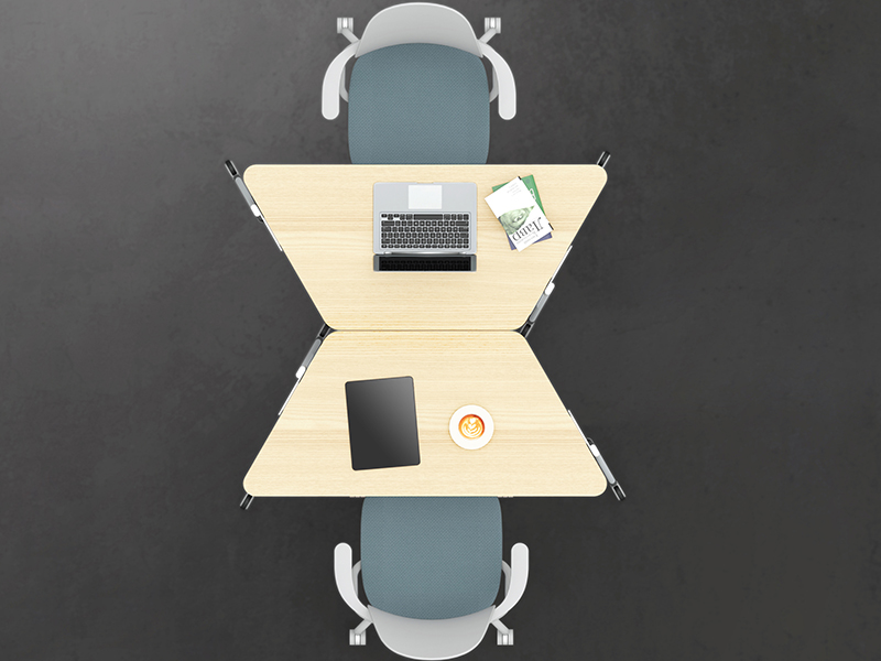 4 - Hockey 2 Trapezoid Desk Cluster - Top View